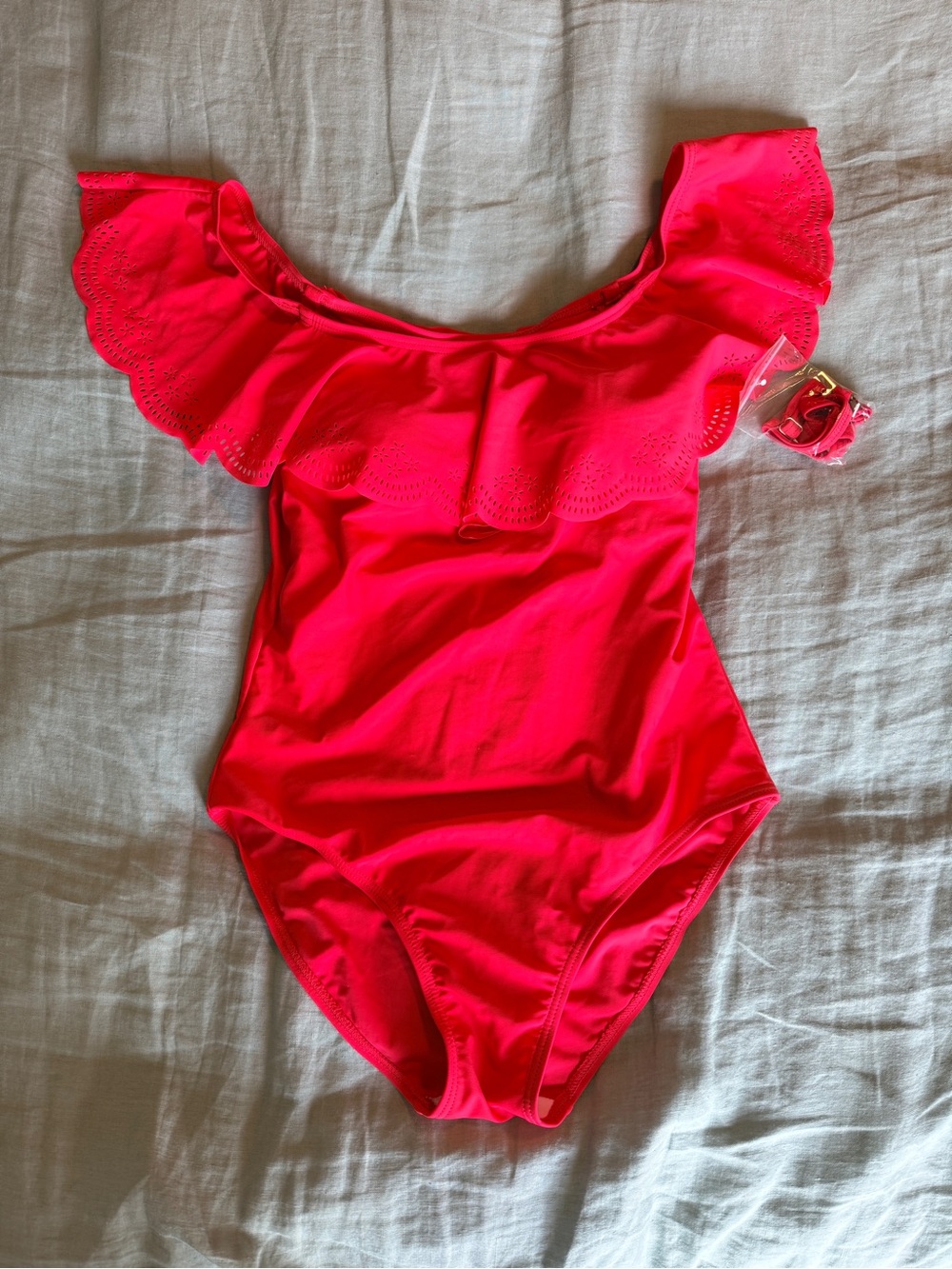 Women’s Medium - Dark Coral Ruffle One-Piece Swimsuit with Removable Straps